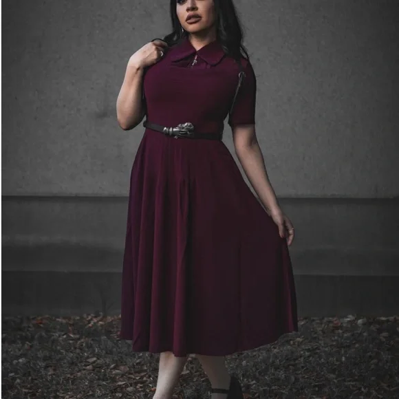 Burgundy Lively Ghosts Overlook A-Line Midi Dress - Picture 4 of 13